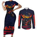 Personalised Adelaide Crows ANZAC Couples Matching Short Sleeve Bodycon Dress and Long Sleeve Button Shirt Military Remembrance Australian Football Mascot Camouflage