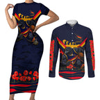 Personalised Adelaide Crows ANZAC Couples Matching Short Sleeve Bodycon Dress and Long Sleeve Button Shirt Military Remembrance Australian Football Mascot Camouflage