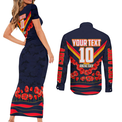 Personalised Adelaide Crows ANZAC Couples Matching Short Sleeve Bodycon Dress and Long Sleeve Button Shirt Military Remembrance Australian Football Mascot Camouflage