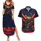 Personalised Adelaide Crows ANZAC Couples Matching Summer Maxi Dress and Hawaiian Shirt Military Remembrance Australian Football Mascot Camouflage