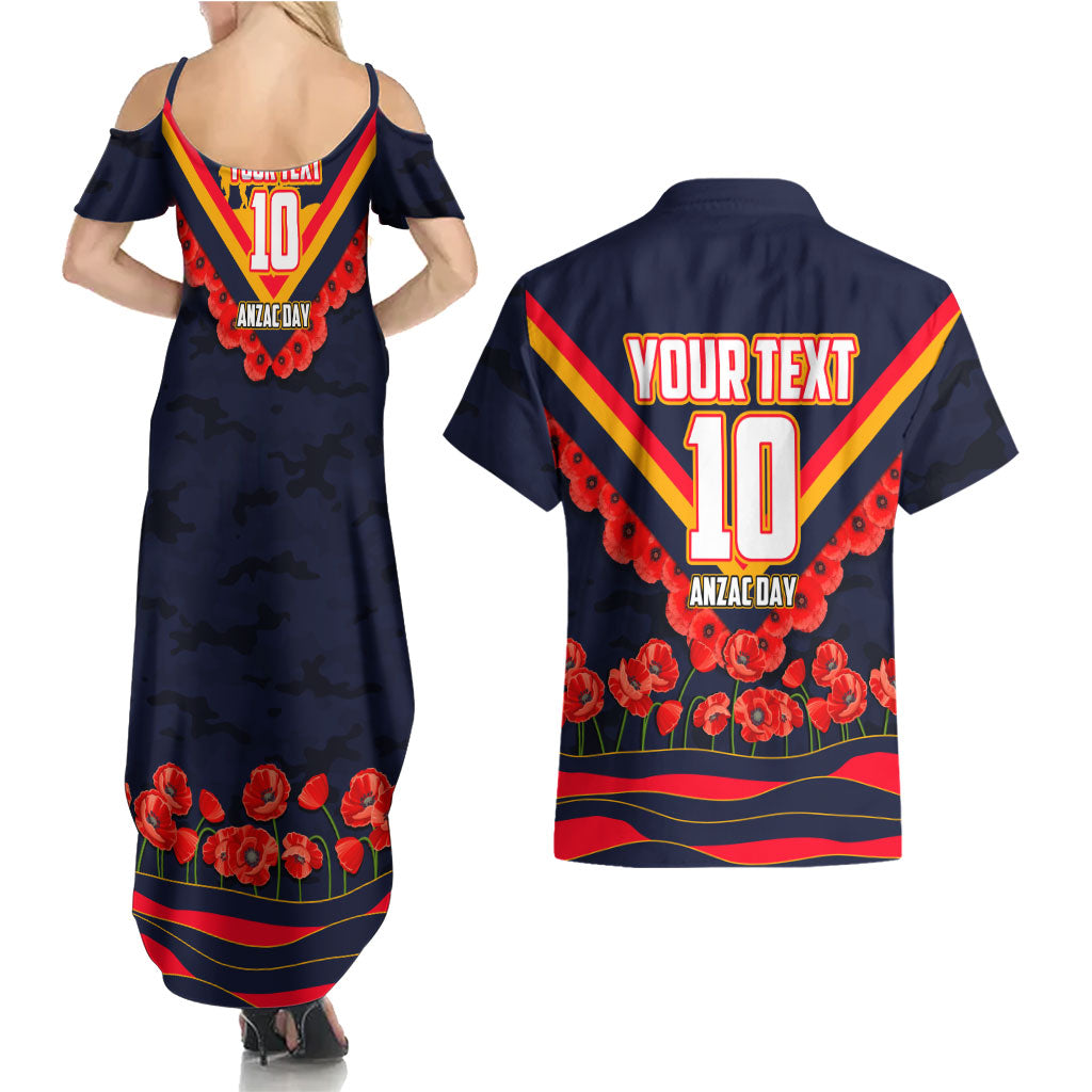 Personalised Adelaide Crows ANZAC Couples Matching Summer Maxi Dress and Hawaiian Shirt Military Remembrance Australian Football Mascot Camouflage
