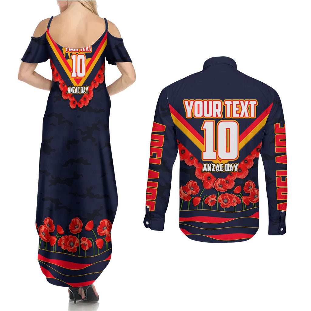 Personalised Adelaide Crows ANZAC Couples Matching Summer Maxi Dress and Long Sleeve Button Shirt Military Remembrance Australian Football Mascot Camouflage