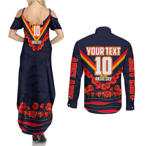 Personalised Adelaide Crows ANZAC Couples Matching Summer Maxi Dress and Long Sleeve Button Shirt Military Remembrance Australian Football Mascot Camouflage