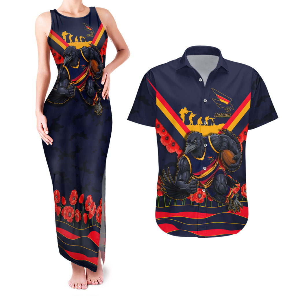 Personalised Adelaide Crows ANZAC Couples Matching Tank Maxi Dress and Hawaiian Shirt Military Remembrance Australian Football Mascot Camouflage