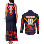 Personalised Adelaide Crows ANZAC Couples Matching Tank Maxi Dress and Long Sleeve Button Shirt Military Remembrance Australian Football Mascot Camouflage
