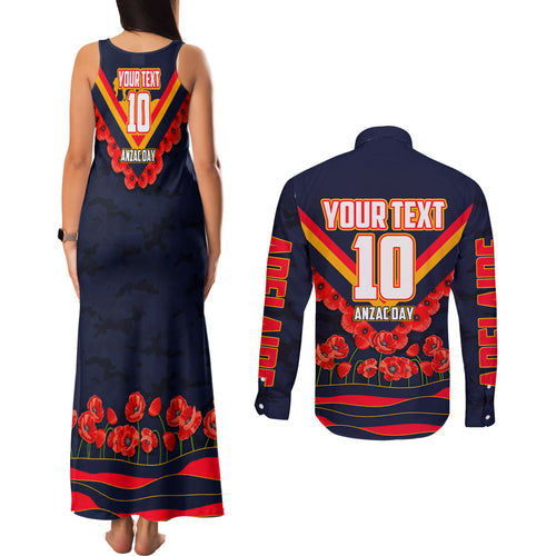 Personalised Adelaide Crows ANZAC Couples Matching Tank Maxi Dress and Long Sleeve Button Shirt Military Remembrance Australian Football Mascot Camouflage