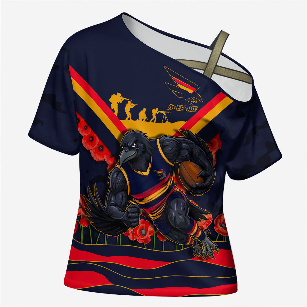 Personalised Adelaide Crows ANZAC Cross Shoulder Shirt Military Remembrance Australian Football Mascot Camouflage