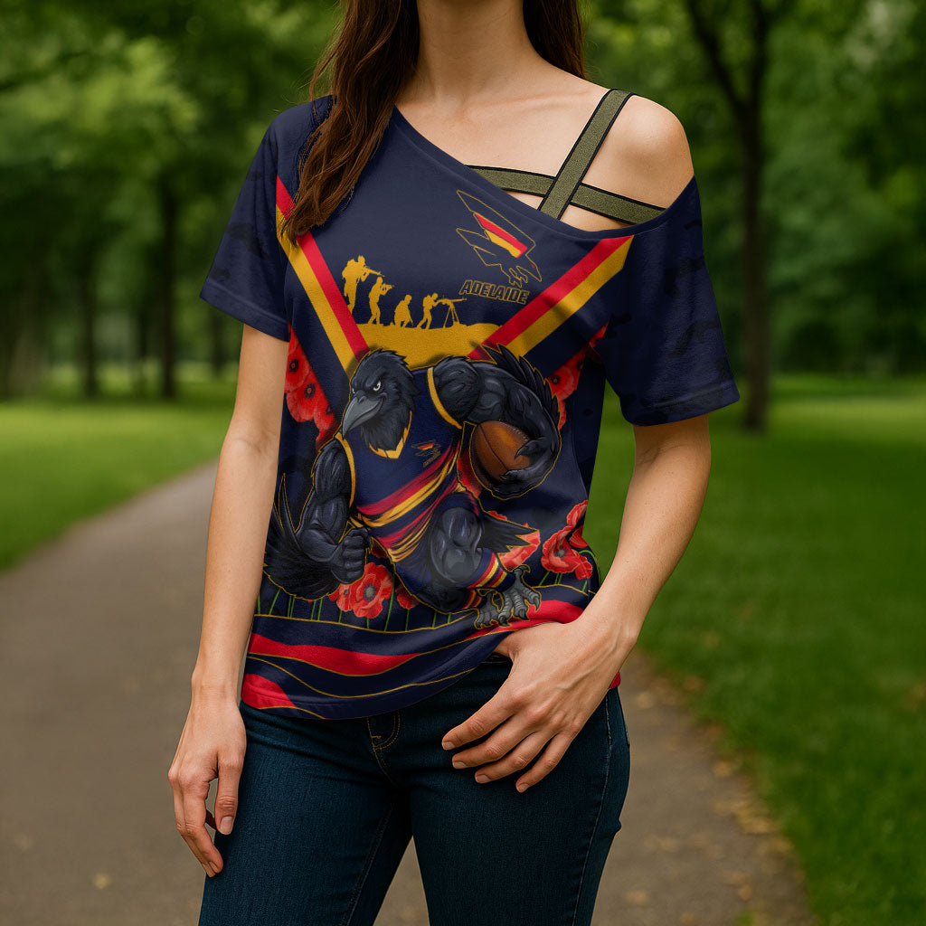 Personalised Adelaide Crows ANZAC Cross Shoulder Shirt Military Remembrance Australian Football Mascot Camouflage