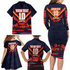 Personalised Adelaide Crows ANZAC Family Matching Long Sleeve Bodycon Dress and Hawaiian Shirt Military Remembrance Australian Football Mascot Camouflage