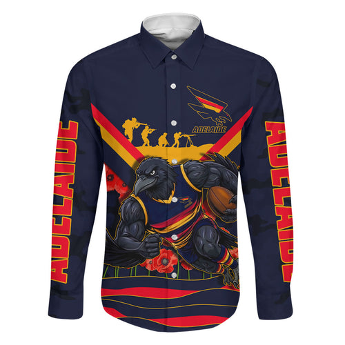 Personalised Adelaide Crows ANZAC Family Matching Long Sleeve Bodycon Dress and Hawaiian Shirt Military Remembrance Australian Football Mascot Camouflage