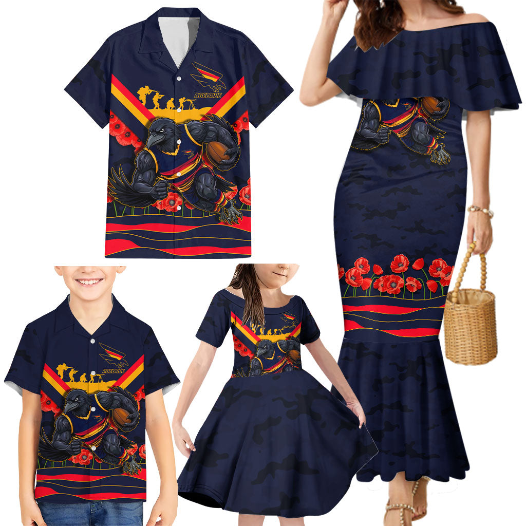 Personalised Adelaide Crows ANZAC Family Matching Mermaid Dress and Hawaiian Shirt Military Remembrance Australian Football Mascot Camouflage