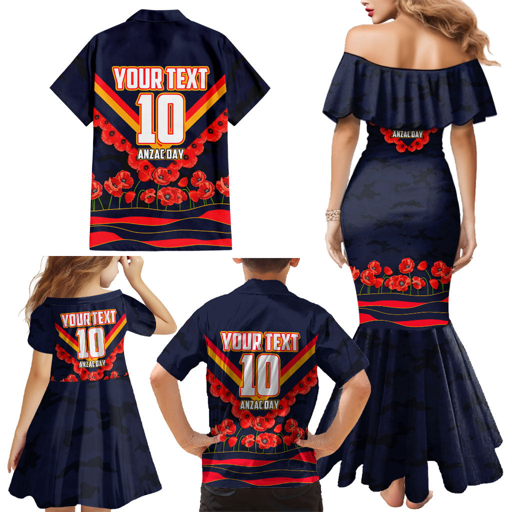 Personalised Adelaide Crows ANZAC Family Matching Mermaid Dress and Hawaiian Shirt Military Remembrance Australian Football Mascot Camouflage