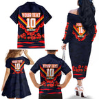 Personalised Adelaide Crows ANZAC Family Matching Off The Shoulder Long Sleeve Dress and Hawaiian Shirt Military Remembrance Australian Football Mascot Camouflage