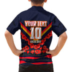 Personalised Adelaide Crows ANZAC Family Matching Off Shoulder Maxi Dress and Hawaiian Shirt Military Remembrance Australian Football Mascot Camouflage