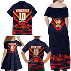 Personalised Adelaide Crows ANZAC Family Matching Off Shoulder Maxi Dress and Hawaiian Shirt Military Remembrance Australian Football Mascot Camouflage