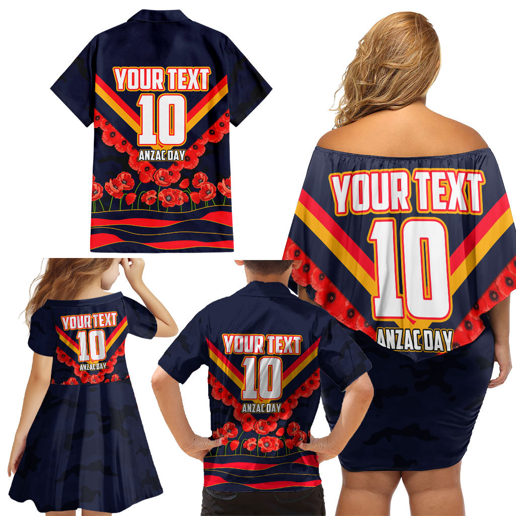 Personalised Adelaide Crows ANZAC Family Matching Off Shoulder Short Dress and Hawaiian Shirt Military Remembrance Australian Football Mascot Camouflage