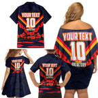 Personalised Adelaide Crows ANZAC Family Matching Off Shoulder Short Dress and Hawaiian Shirt Military Remembrance Australian Football Mascot Camouflage
