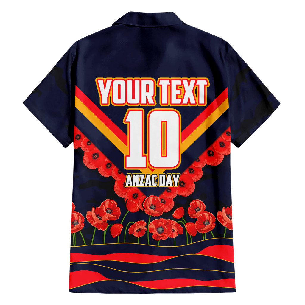 Personalised Adelaide Crows ANZAC Family Matching Off Shoulder Short Dress and Hawaiian Shirt Military Remembrance Australian Football Mascot Camouflage