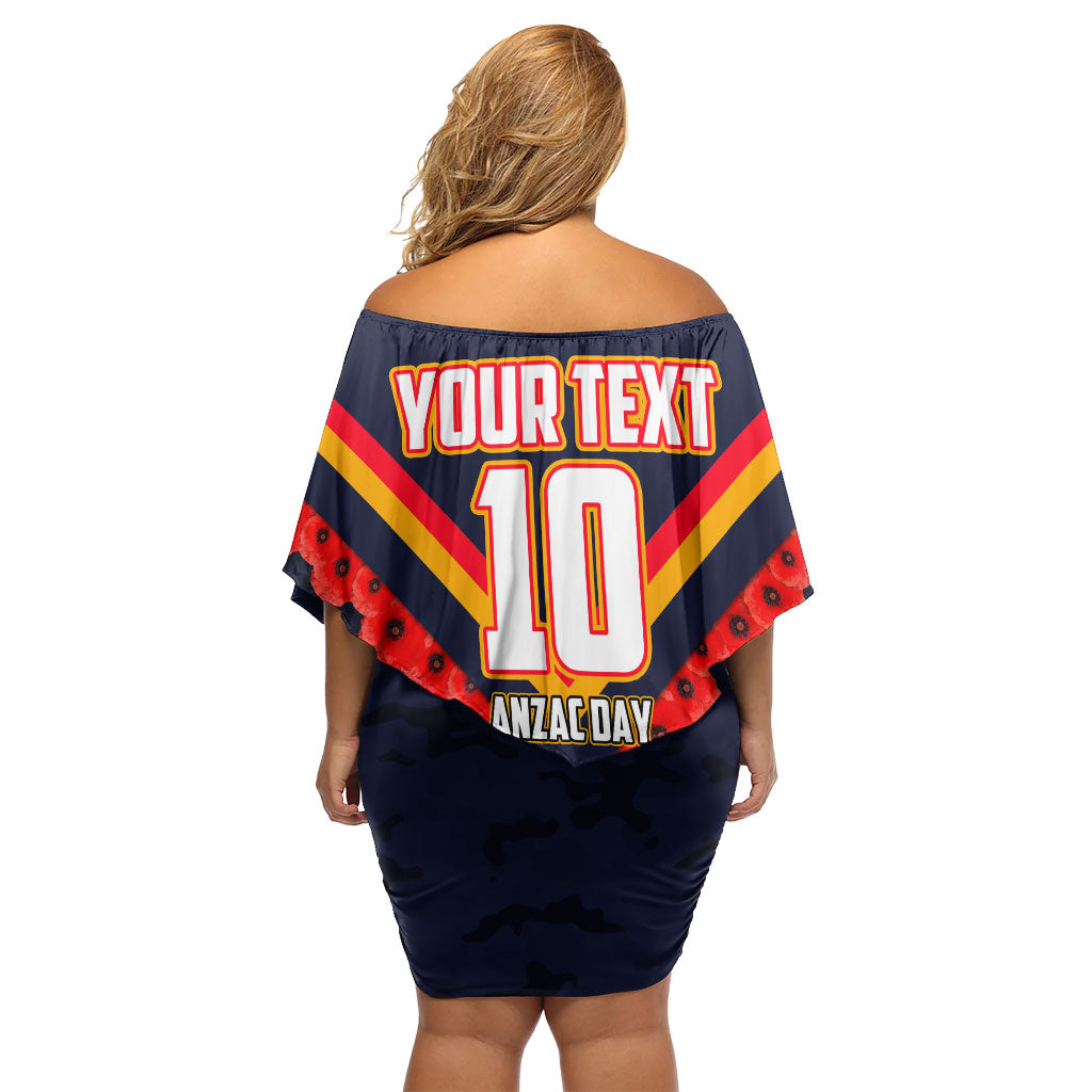 Personalised Adelaide Crows ANZAC Family Matching Off Shoulder Short Dress and Hawaiian Shirt Military Remembrance Australian Football Mascot Camouflage