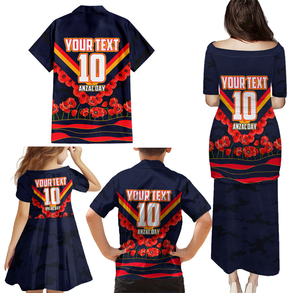 Personalised Adelaide Crows ANZAC Family Matching Puletasi and Hawaiian Shirt Military Remembrance Australian Football Mascot Camouflage