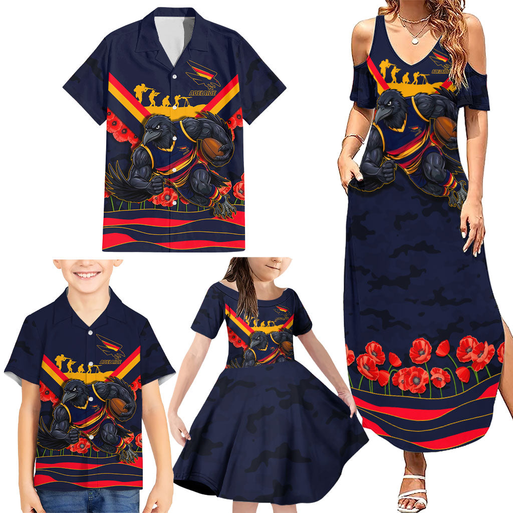 Personalised Adelaide Crows ANZAC Family Matching Summer Maxi Dress and Hawaiian Shirt Military Remembrance Australian Football Mascot Camouflage