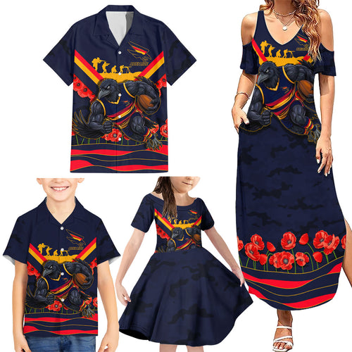 Personalised Adelaide Crows ANZAC Family Matching Summer Maxi Dress and Hawaiian Shirt Military Remembrance Australian Football Mascot Camouflage