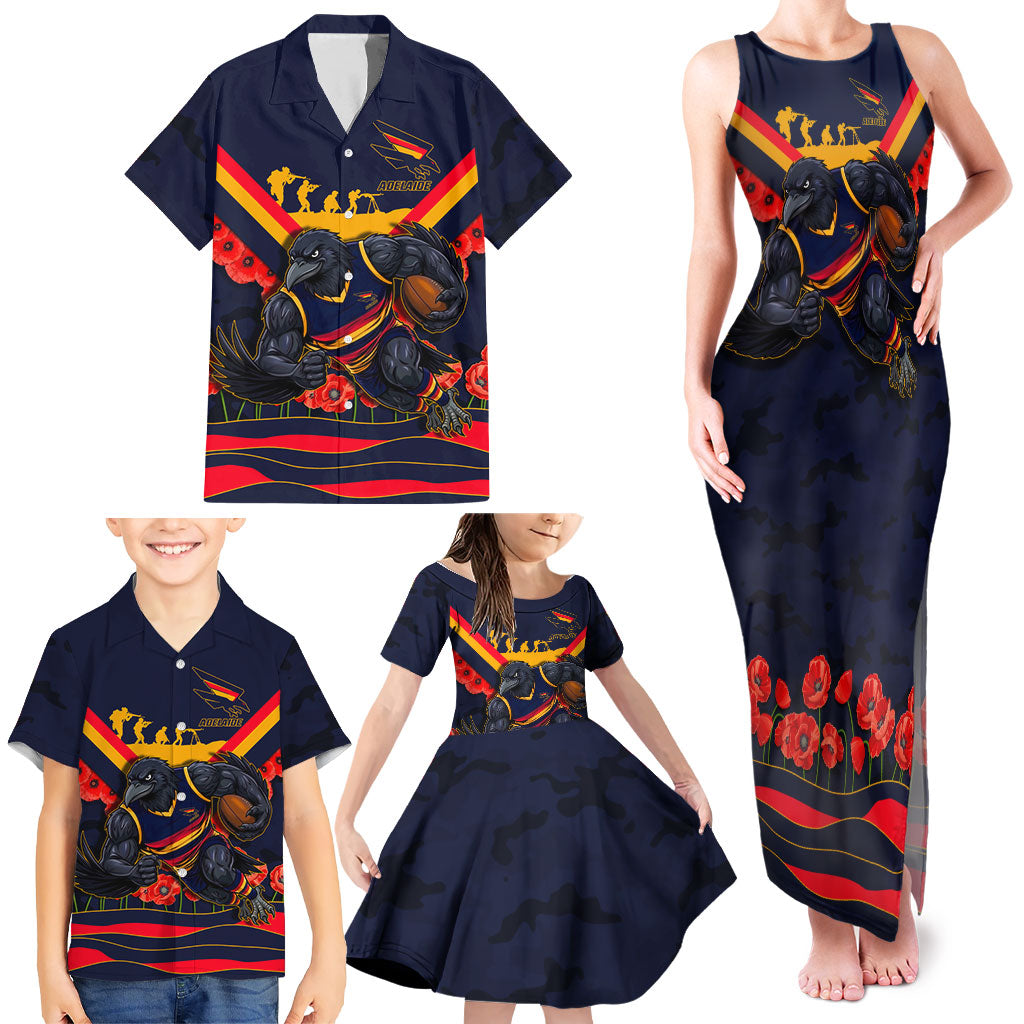 Personalised Adelaide Crows ANZAC Family Matching Tank Maxi Dress and Hawaiian Shirt Military Remembrance Australian Football Mascot Camouflage