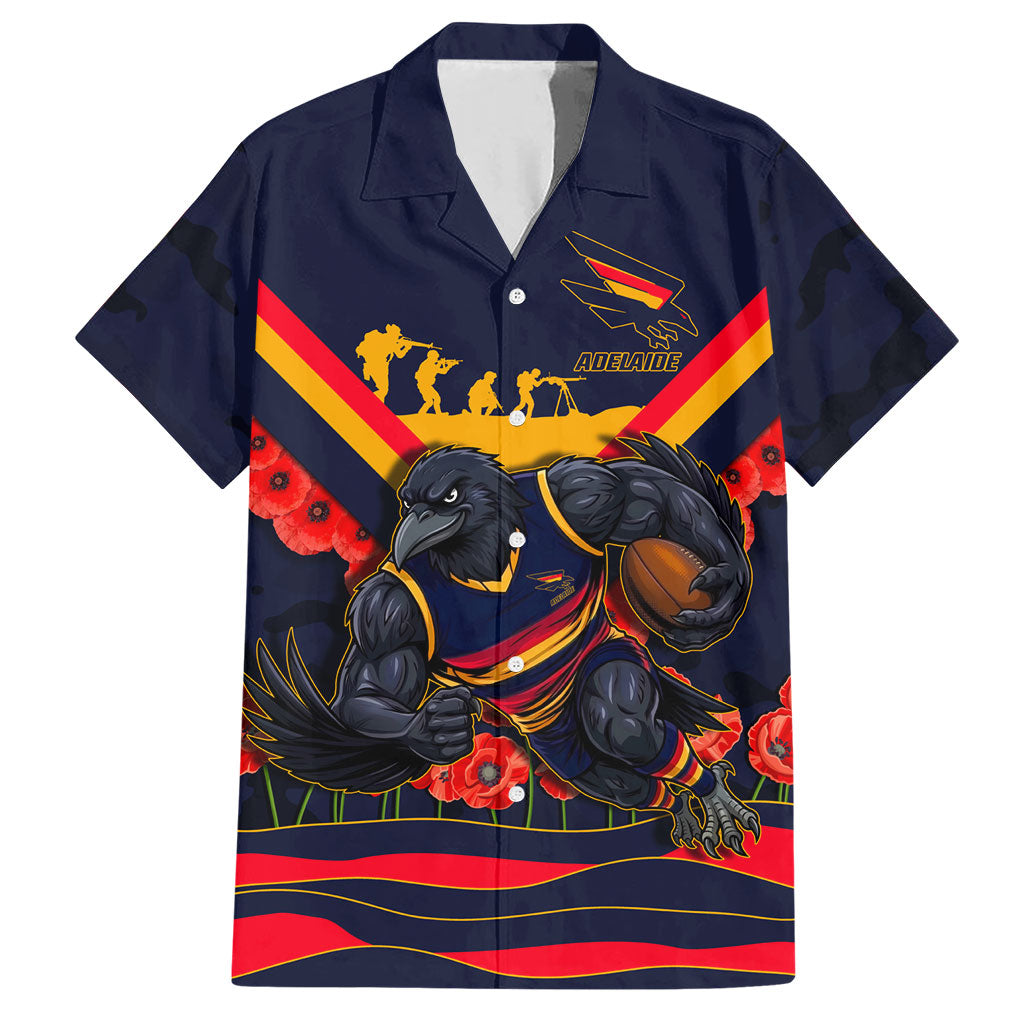 Personalised Adelaide Crows ANZAC Hawaiian Shirt Military Remembrance Australian Football Mascot Camouflage