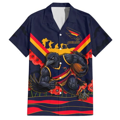 Personalised Adelaide Crows ANZAC Hawaiian Shirt Military Remembrance Australian Football Mascot Camouflage
