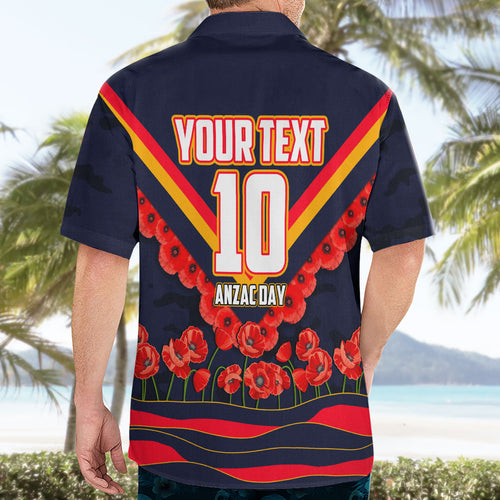 Personalised Adelaide Crows ANZAC Hawaiian Shirt Military Remembrance Australian Football Mascot Camouflage