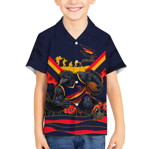 Personalised Adelaide Crows ANZAC Hawaiian Shirt Military Remembrance Australian Football Mascot Camouflage