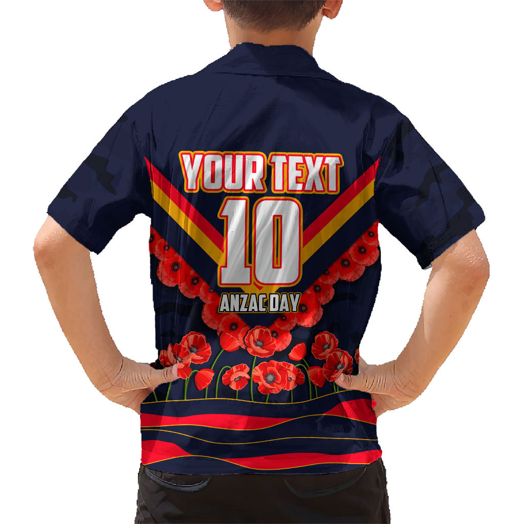 Personalised Adelaide Crows ANZAC Hawaiian Shirt Military Remembrance Australian Football Mascot Camouflage