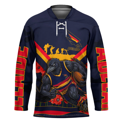 Personalised Adelaide Crows ANZAC Hockey Jersey Military Remembrance Australian Football Mascot Camouflage