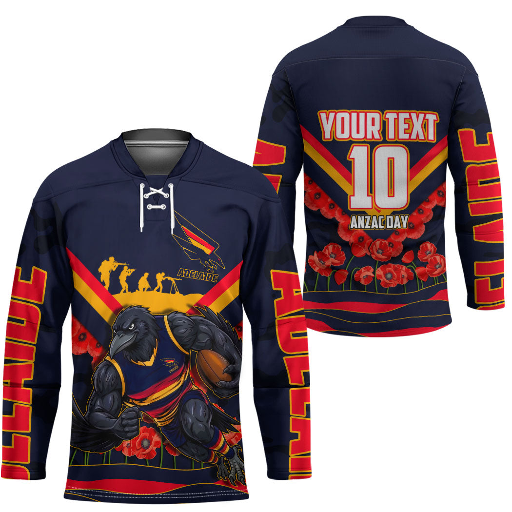 Personalised Adelaide Crows ANZAC Hockey Jersey Military Remembrance Australian Football Mascot Camouflage