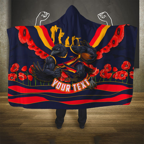 Personalised Adelaide Crows ANZAC Hooded Blanket Military Remembrance Australian Football Mascot Camouflage