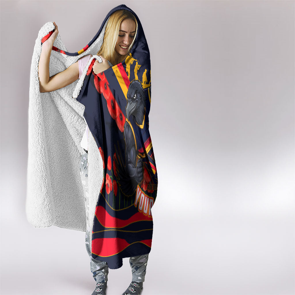Personalised Adelaide Crows ANZAC Hooded Blanket Military Remembrance Australian Football Mascot Camouflage