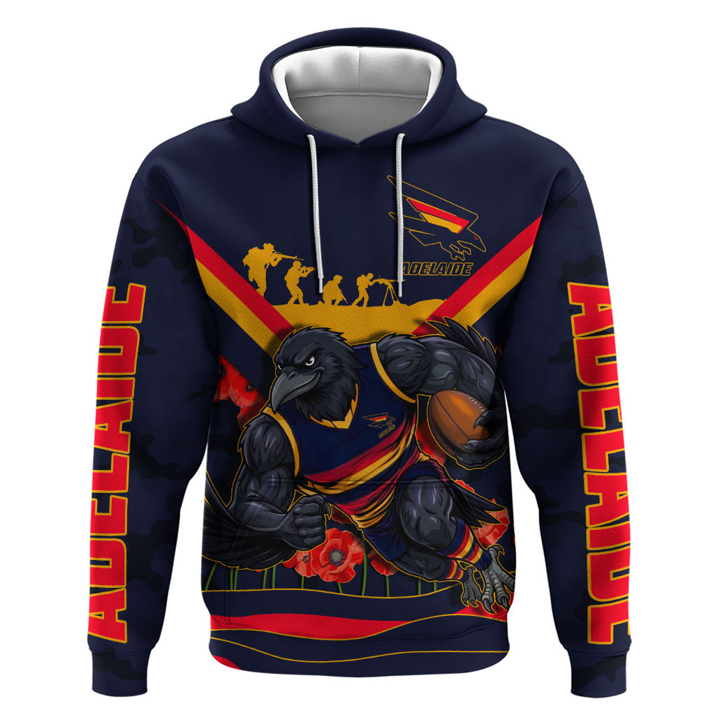 Personalised Adelaide Crows ANZAC Hoodie Military Remembrance Australian Football Mascot Camouflage