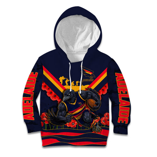 Personalised Adelaide Crows ANZAC Kid Hoodie Military Remembrance Australian Football Mascot Camouflage