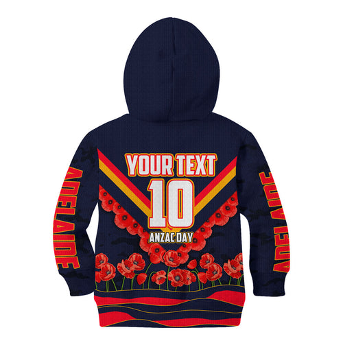 Personalised Adelaide Crows ANZAC Kid Hoodie Military Remembrance Australian Football Mascot Camouflage
