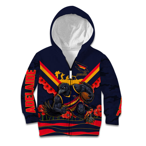 Personalised Adelaide Crows ANZAC Kid Hoodie Military Remembrance Australian Football Mascot Camouflage
