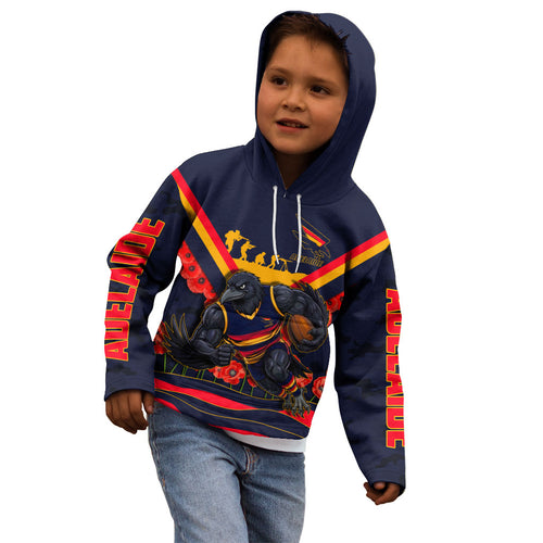 Personalised Adelaide Crows ANZAC Kid Hoodie Military Remembrance Australian Football Mascot Camouflage
