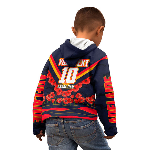 Personalised Adelaide Crows ANZAC Kid Hoodie Military Remembrance Australian Football Mascot Camouflage