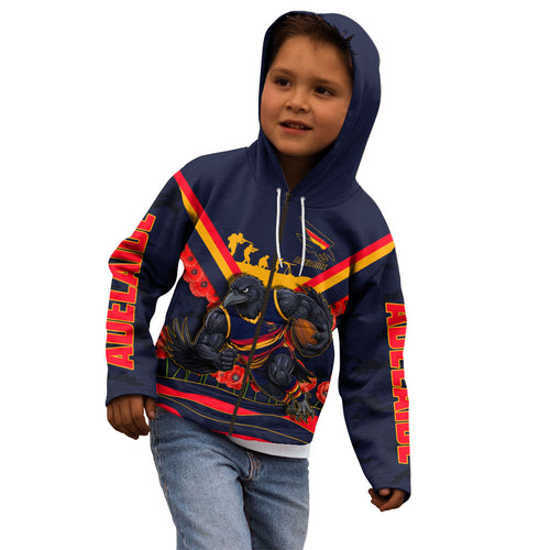 Personalised Adelaide Crows ANZAC Kid Hoodie Military Remembrance Australian Football Mascot Camouflage