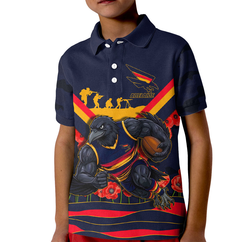 Personalised Adelaide Crows ANZAC Kid Polo Shirt Military Remembrance Australian Football Mascot Camouflage