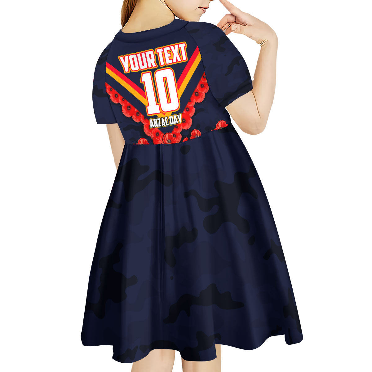 Personalised Adelaide Crows ANZAC Kid Short Sleeve Dress Military Remembrance Australian Football Mascot Camouflage