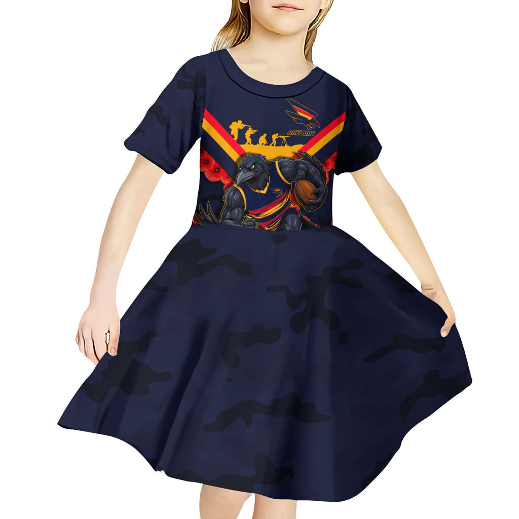 Personalised Adelaide Crows ANZAC Kid Short Sleeve Dress Military Remembrance Australian Football Mascot Camouflage