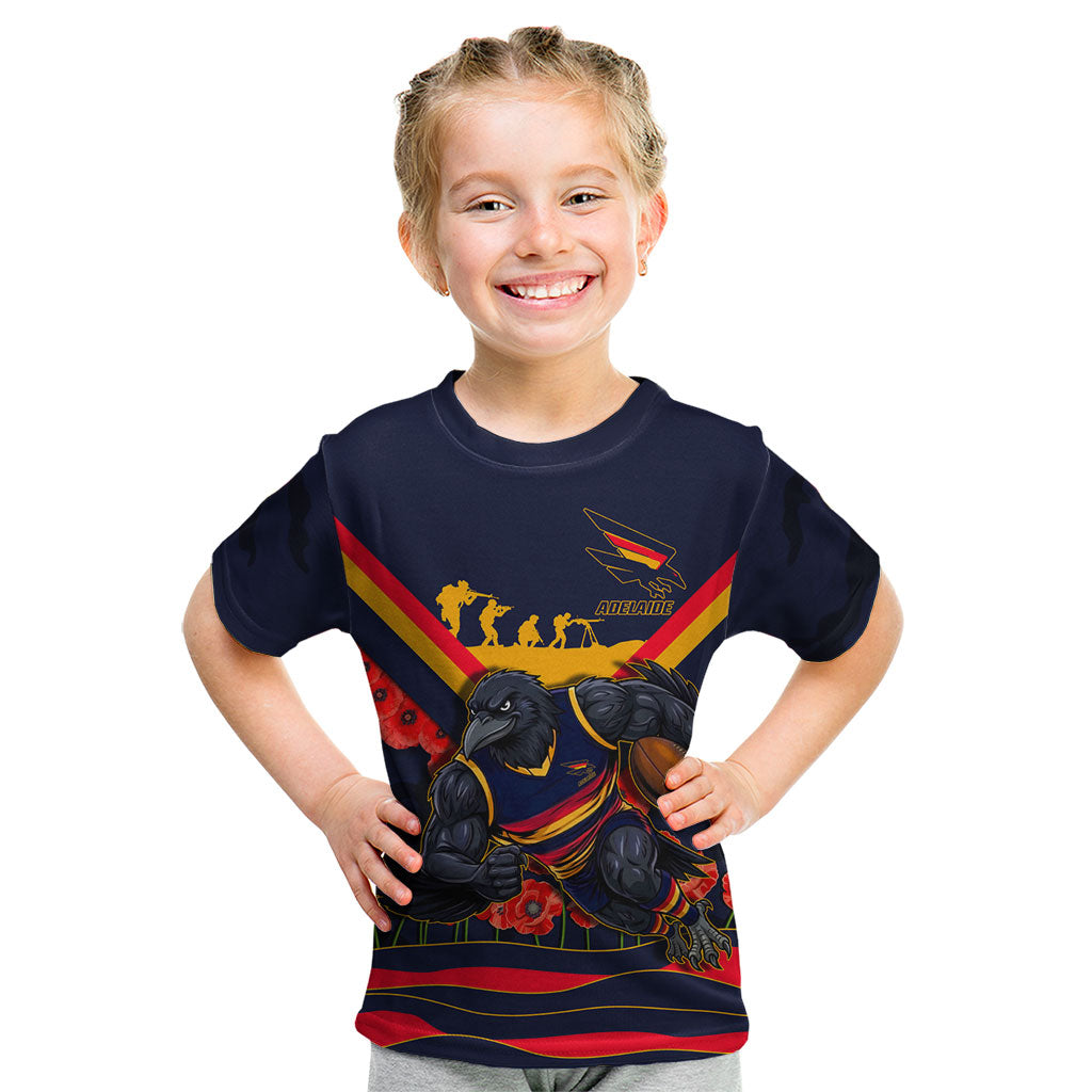 Personalised Adelaide Crows ANZAC Kid T Shirt Military Remembrance Australian Football Mascot Camouflage