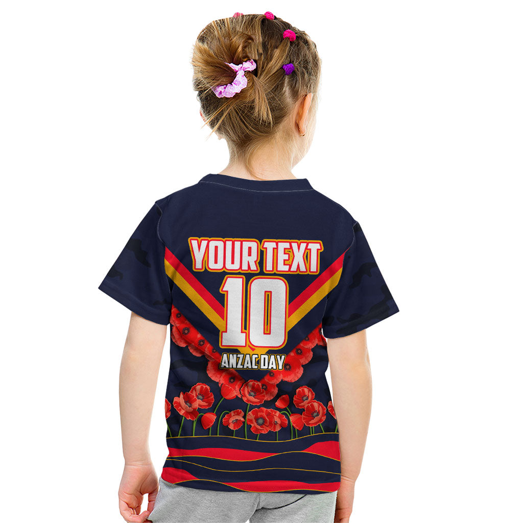 Personalised Adelaide Crows ANZAC Kid T Shirt Military Remembrance Australian Football Mascot Camouflage