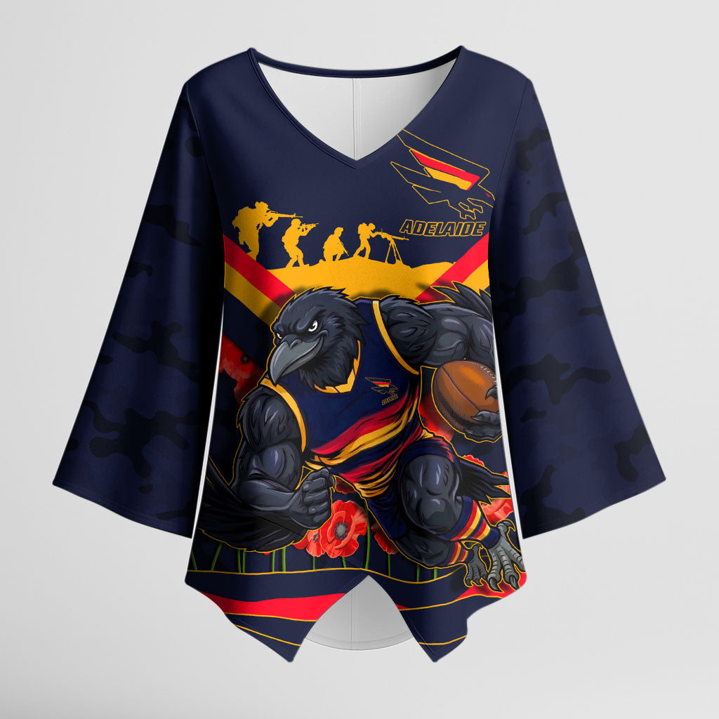 Personalised Adelaide Crows ANZAC Kimono Sleeve Blouse Military Remembrance Australian Football Mascot Camouflage