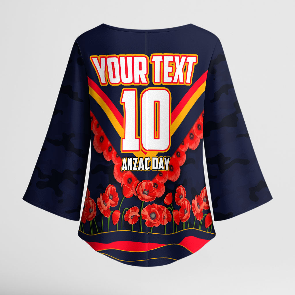 Personalised Adelaide Crows ANZAC Kimono Sleeve Blouse Military Remembrance Australian Football Mascot Camouflage